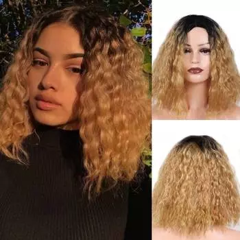 MISS WIG Блондинка Короткий вьющийся парик Мягкий синтетический парик Парик для косплея для женщин wig&wig cap золотой