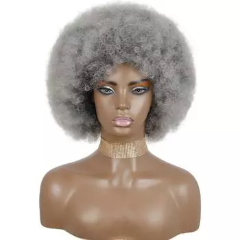 MISS WIG Черные женские короткие и пушистые парики, черные женские вьющиеся синтетические волосы, серые парики для вечеринок, челка