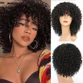MISS WIG Черный короткий вьющийся парик из африканских вьющихся волос Коричневый золотой бордовый модные женские парики из синтетического высокотемпературного волокна 14inches