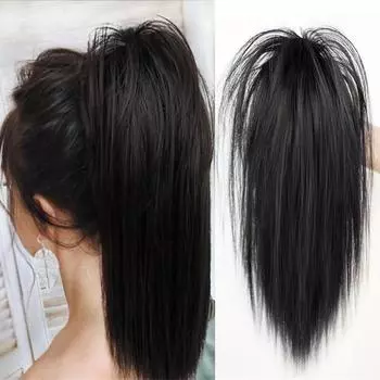 MISS WIG Черный полухвост Синтетический водопад Прямые волосы Зажим для когтей Шиньон Конский хвост Наращивание волос Термостойкие аксессуары для волос для вечеринок 35cm