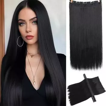 MISS WIG Clips In Hair Extensions Длинные прямые натуральные золотисто-коричневые Ins Синтетические Clips In Hair Extensions для женщин Волосы 55cm