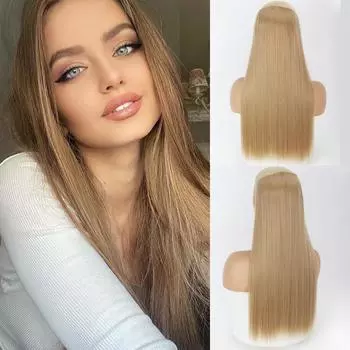 MISS WIG Длинные прямые наращивание волос из синтетического волокна, цельный 5 зажимов, черно-коричневый шиньон для женщин, повседневная одежда 55 cm