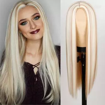 MISS WIG Длинные прямые волосы, парик спереди, парик с омбре, золотой синтетический парик, женский натуральный парик унисекс, 30 дюймов