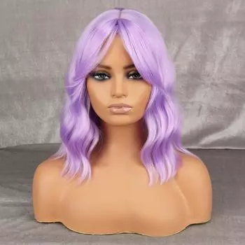 MISS WIG Фиолетовый волнистый парик из синтетического термостойкого волокна для женщин с челкой, черный, розовый, коричневый, косплей, повседневная одежда, парик 35 cm