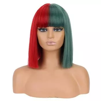 MISS WIG Короткие прямые красные и зеленые парики с челкой для женщин Короткие прямые волосы из синтетического волокна для косплея Рождественские волосы R8-34