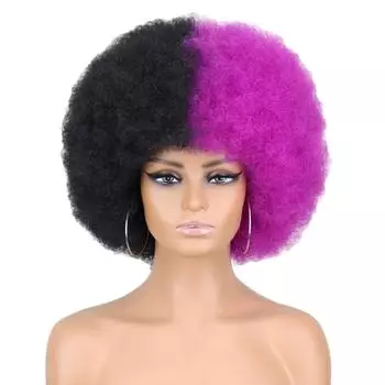 MISS WIG Короткий афро вьющийся пушистый парик для женщин с челкой Фиолетовый Розовый Золотой Красный Парики из синтетического волокна Парик для Хэллоуина 30 CM