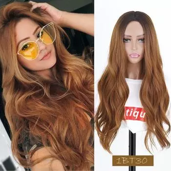 MISS WIG Ombre Коричневый Красный Черный Оранжевый Цвет Длинные Волнистые Прически Парики Для Женщин Синтетические Волосы Высокотемпературное Волокно Средний Размер