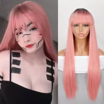MISS WIG Ombre Розовый Длинный Прямой Парик Из Синтетического Волокна Коричневый Черный Красный Косплей Парик для Женщин Повседневная Одежда Натуральные Волосы 60 cm