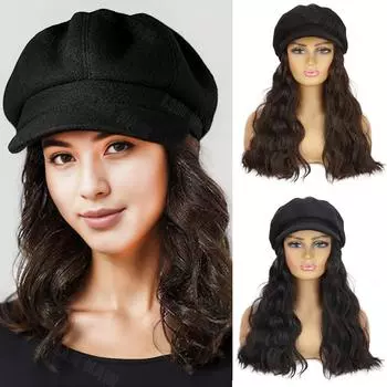 MISS WIG Парик из синтетического берета и рыбацкой шляпы, наращивание парика, длинный волнистый парик для женщин, повседневная вечеринка 50cm