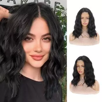 Парики с кружевной основой для женщин, средняя часть, синтетические, длиной до плеч, вьющиеся парики, натуральные, термостойкие волокна, парики 30cm