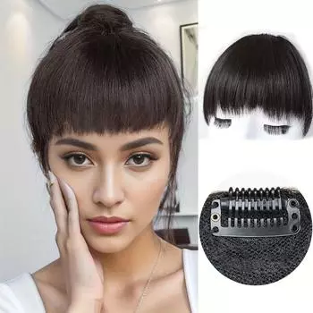 MISS WIG Синтетическая 6-дюймовая черная изогнутая челка Наращивание волос на заколке Черная заколка для волос Естественный вид для женщин Прическа на каждый день 14cm