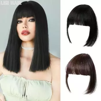 MISS WIG Синтетическая воздушная челка Для укладки волос Наращивание волос Длинные и широкие бакенбарды Натуральный парик с заколкой на челке для женщин Одежда для косплея 20cm