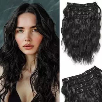 MISS WIG синтетические 4шт накладные волосы на клипсах короткие волнистые накладные волосы на пляже невидимые кружевные натуральные мягкие накладные волосы для женщин 35cm