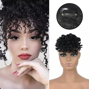 MISS WIG Синтетические афро-кудрявые волосы на клипсах с короткой челкой, накладные волосы, пушистые волосы для женщин, повседневная одежда 15cm