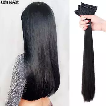 MISS WIG Синтетические длинные прямые 3 шт./компл. накладные волосы на клипсе Натуральные волосы для женщин Ежедневное использование 60cm