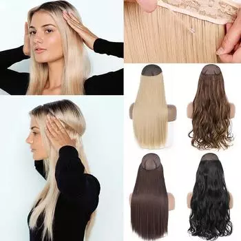 MISS WIG Синтетические длинные прямые без зажимов Невидимая проволока для наращивания волос Волнистые натуральные черные, коричневые, светлые волосы 55cm