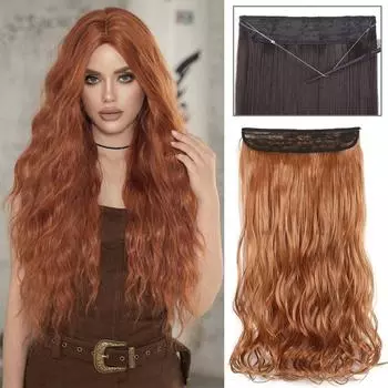 MISS WIG Синтетические длинные волнистые накладные волосы без зажима в натуральном скрытом секретном накладном волосе с невидимой проволокой вьющиеся накладные волосы для женщин 55cm