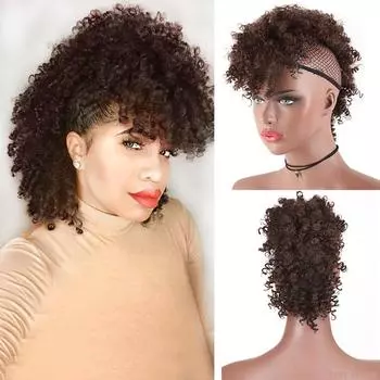 MISS WIG Синтетические коричневые вьющиеся шиньоны ирокез с зажимом для наращивания волос Высокий пышный афро натуральный хвост 45cm