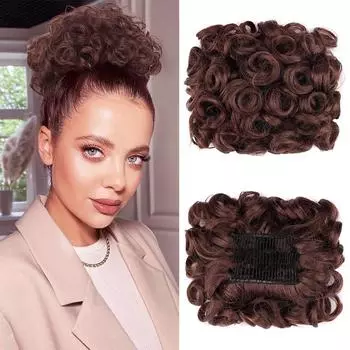 MISS WIG Синтетические короткие небрежные вьющиеся пучки для наращивания волос Легко растягивающиеся гребни для волос Накладные волосы на заколках Резинка для волос Шиньон для накладных волос Конский хвост Шиньоны 10cm