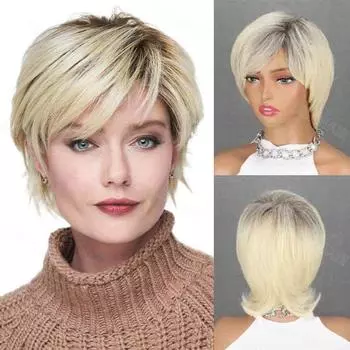 MISS WIG Синтетические короткие прямые парики с челкой Многослойные парики пикси из натуральных волос для женщин для ежедневного использования для вечеринок 30cm