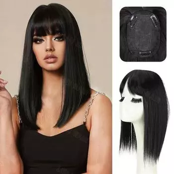 MISS WIG Синтетические короткие прямые волосы с 3 зажимами для наращивания волос Мягкие шиньоны для женщин с челкой 35cm