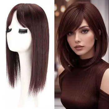 MISS WIG Синтетические короткие прямые волосы с 3 заколками для наращивания волос с челкой для женщин, волосы для ежедневного использования 35cm