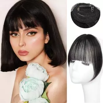 MISS WIG Синтетические короткие прямые заколки для волос с изогнутой челкой и накладными волосами Наращивание воздушной челки Натуральный парик для женщин Одежда для косплея 24cm