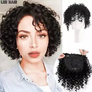 MISS WIG Синтетические короткие вьющиеся парики для чернокожих женщин Мягкий черный вьющийся парик с челкой 20cm