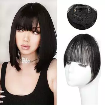 MISS WIG Синтетические волосы, цельный прямой зажим для наращивания волос, плоская челка с воздушной бахромой спереди и париком для женщин, повседневное использование 24cm