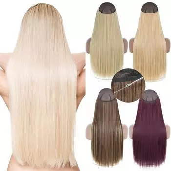 MISS WIG Синтетические волосы для наращивания без зажимов, натуральный черный блондин, длинная прямая рыбья проволока, термостойкое волокно, шиньон 55cm