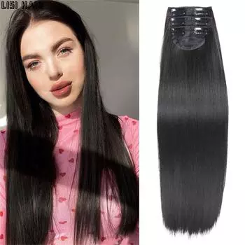 MISS WIG Синтетические зажимы для наращивания волос 24 дюйма Прямые шиньоны 3 шт./компл. Зажим из термостойкого волокна для наращивания волос для женщин 60cm