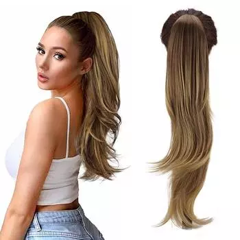 MISS WIG Синтетический 22-дюймовый многослойный длинный прямой вьющийся парик с хвостиком на зажиме для наращивания хвоста для женщин Косплей 55cm