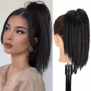 MISS WIG Синтетический элегантный прямой конский хвост с зажимом-крабом, универсальная прическа для всех типов волос - взъерошенный пучок 35cm