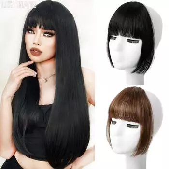 MISS WIG Синтетический черный натуральный искусственный парик с воздушной челкой на заколке в челке, наращивание волос для женщин 20cm