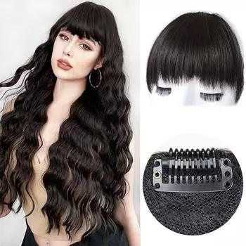 MISS WIG Синтетический черный парик с челкой на заколках для наращивания волос Натуральный прямой парик с бахромой для женщин 14cm