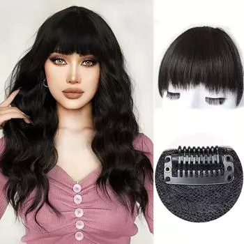 MISS WIG Синтетический черный парик с челкой на заколках для наращивания волос Натуральный прямой парик с бахромой для женщин 14cm