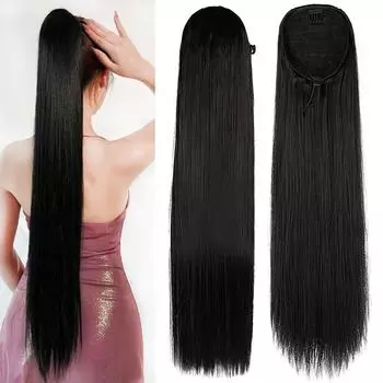 MISS WIG Синтетический длинный прямой хвост на завязке с завязками для наращивания волос для женщин термостойкие искусственные волосы 70cm