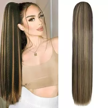 MISS WIG Синтетический длинный прямой хвост на завязке с завязками для наращивания волос для женщин термостойкие искусственные волосы 70cm