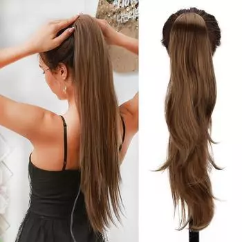 MISS WIG Синтетический длинный прямой вьющийся хвостик, заколка для волос в наращивании хвоста для женщин, 22 дюйма, многослойное волокно, искусственный пони 55cm