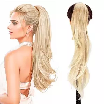 MISS WIG Синтетический длинный прямой вьющийся парик с хвостиком, наращивание парика на шнурке, термостойкий конский хвост, натуральный зажим на парике для женщин 55cm