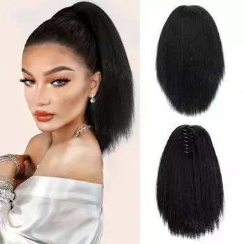 MISS WIG Синтетический коготь, прямой хвост, наращивание парика, пушистый прямой хвост для женщин, волосы на заколке в хвосте 30cm