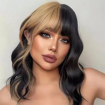 MISS WIG синтетический короткий волнистый получерный парик с челкой парики для наращивания мягкие натуральные вьющиеся волосы длиной до плеч для женщин ежедневного использования 30cm