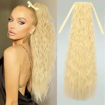 MISS WIG синтетический кукурузный хвост с двойной бретелькой, обертывание вокруг длинного вьющегося волнистого конского хвоста, черные хвостики для женщин 55cm