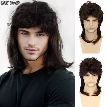 MISS WIG Синтетический мужской парик с волнистой челкой, парик в стиле рок для косплея, парик из высокотемпературного волокна 35cm