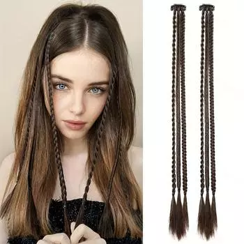 MISS WIG Синтетический парик из 2 предметов, косички с зажимом, боксерская коса, зажим для наращивания волос, длинные прямые косы, термостойкие шиньоны 55cm