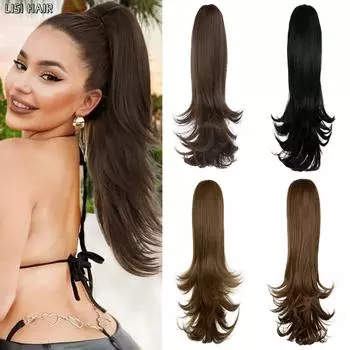 MISS WIG Синтетический зажим для наращивания волос в хвостике Волнистая накладная косичка с резинкой Конский хвост 35cm