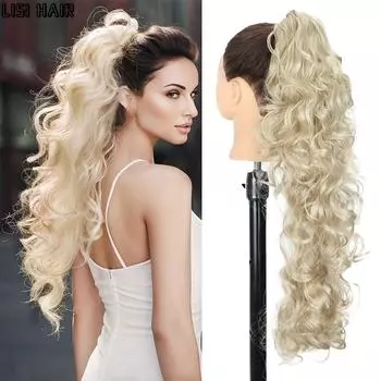 MISS WIG Синтетический зажим с когтями Конский хвост Волнистые длинные вьющиеся волосы Наращивание волос Длинный парик Шиньоны для женщин Быстрая одежда 50cm
