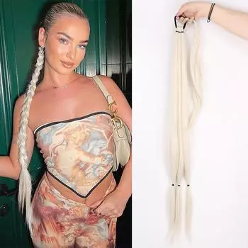 MISS WIG Синтетическое волокно, плетеный хвост, натуральный обруч, длинные наращенные волосы, черный, коричневый, белый, длинный прямой шиньон 85 cm