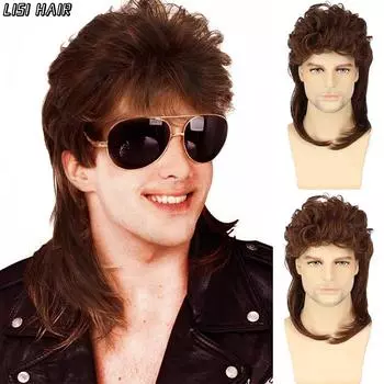 MISS WIG Синтетический черный вьющийся парик с наращиванием челки для мужчин, короткий мужской парик высокого качества для косплея, вечерние парик 35cm
