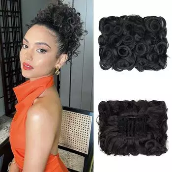 MISS WIG Synthetic Short Messy Curly Dish Hair Bun Extension Easy Stretch Hair Combs Clip In Ponytail Extension Scrunchie Chignon Tray Ponytail 10cm